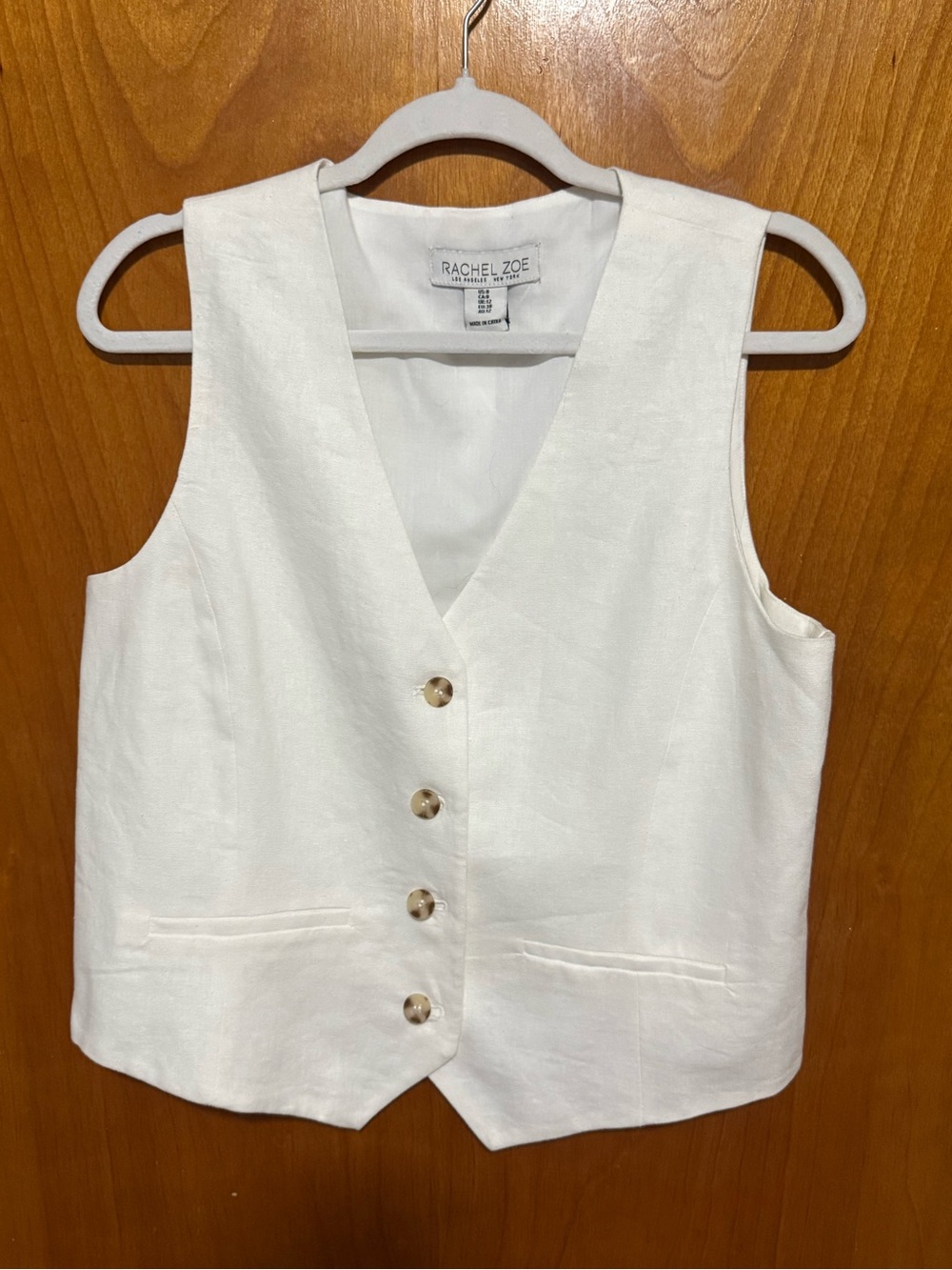 Rachel Zoe White Linen-Blend Button Vest